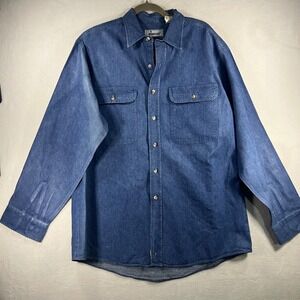 VTG Roebucks Mens Denim Work Shirt Long Sleeve Button Up XL Blue Cowboy
